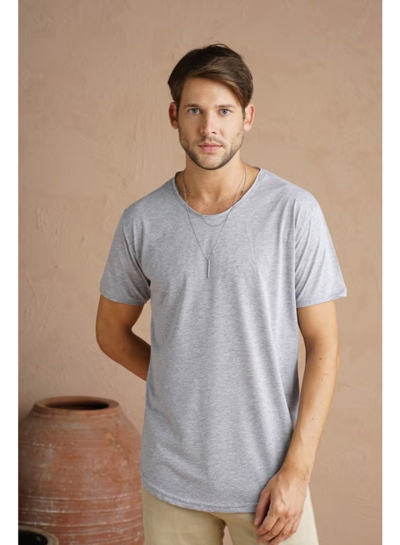 Cool Tarz Cool Style Gray Men's Oval Cut Slim Fit Sloppy Collar Casual T-Shirt - Image 1